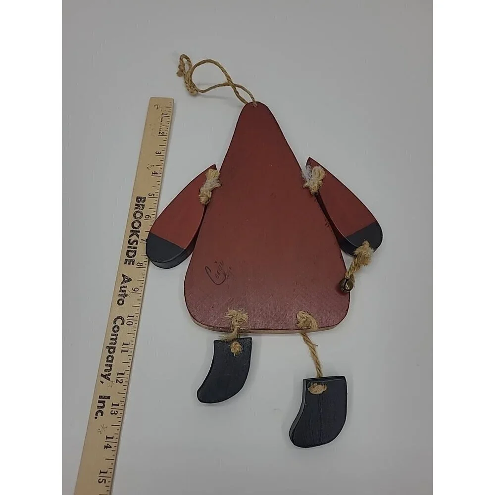 Vintage Handmade Hanging Folk Art Wooden Santa Signed